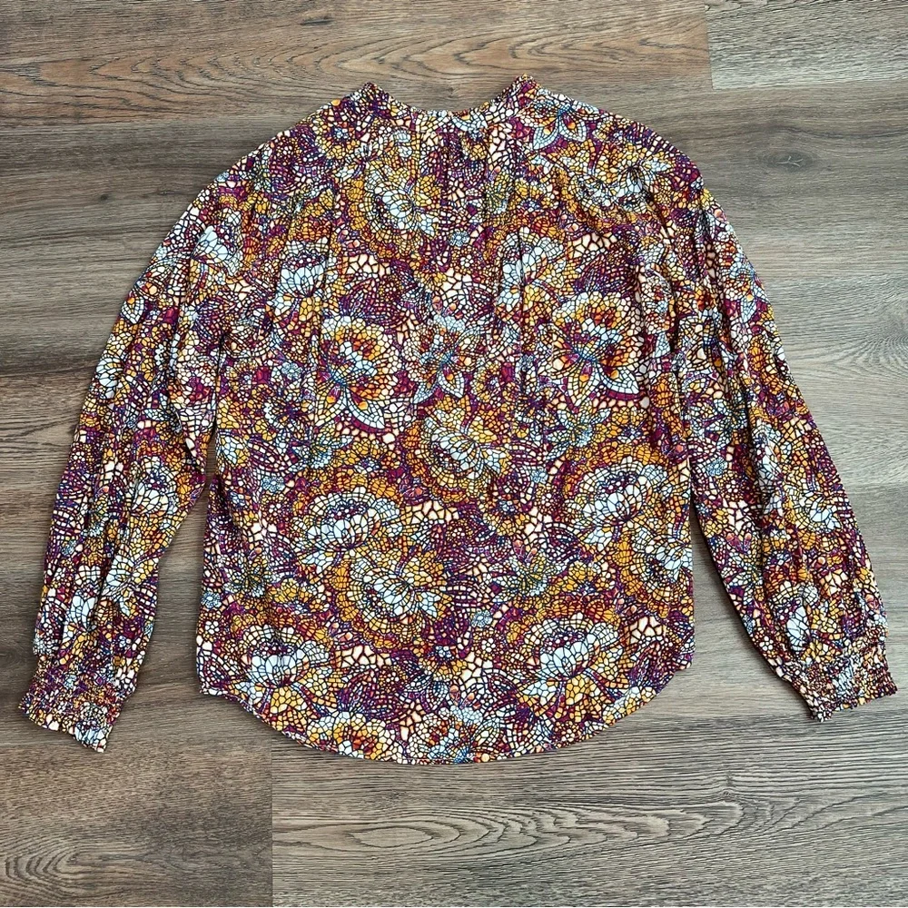 Anthropologie Maeve Kaleidoscope Mosaic Print Blouse Size Medium Boho V Neck Top - Picture 5 of 10